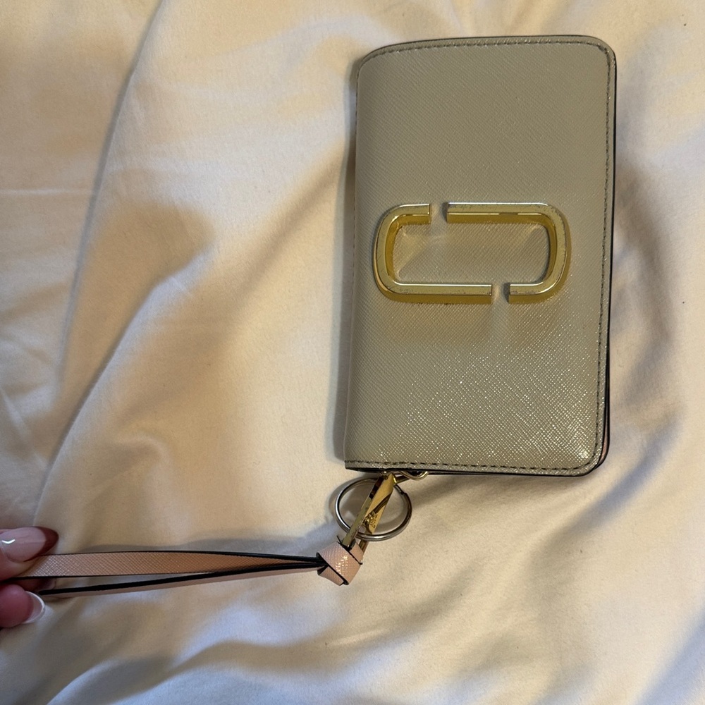 Marc Jacobs Cream Leather Phone Case with Gold Accent